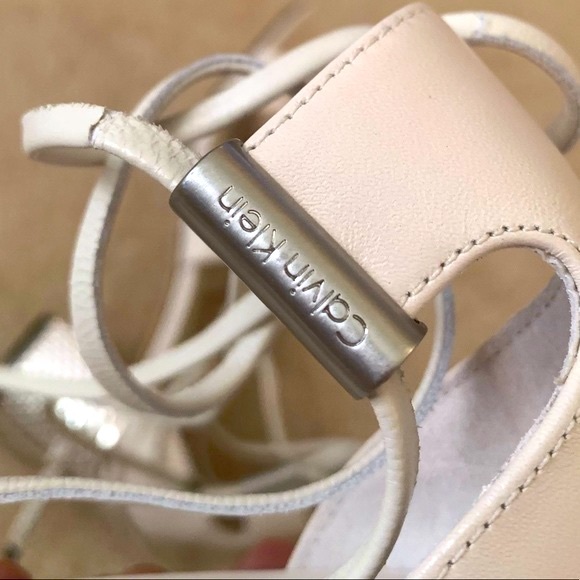Calvin Klein Cream Leather Sandals With Metallic Heel - Picture 7 of 10
